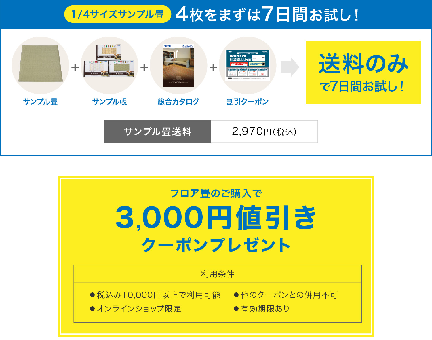 1/4サイズサンプル畳を最大4色・8枚をまずは7日間お試し！