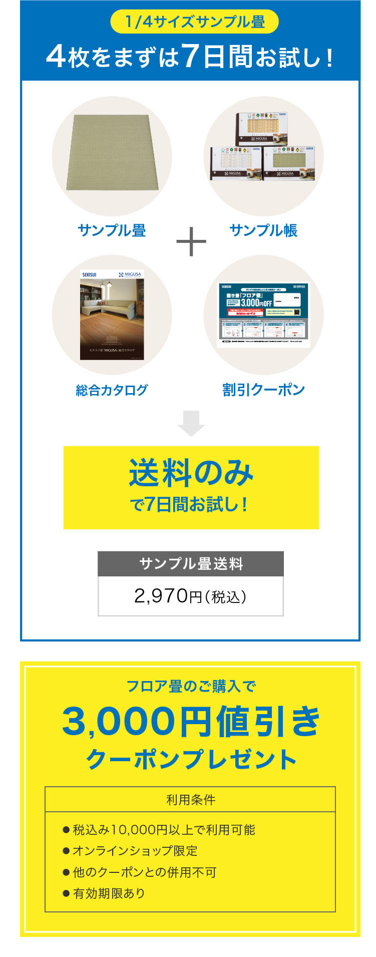 1/4サイズサンプル畳を最大4色・8枚をまずは7日間お試し！